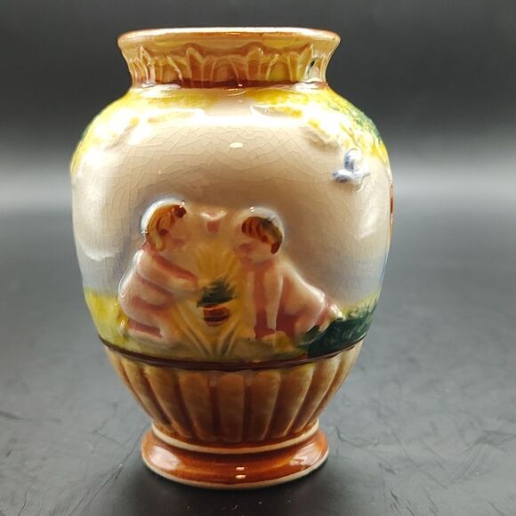Pico Hand Painted Small Bud Vase Boy/Girl Garden Scene Made in Occupied Japan - Picture 3 of 8